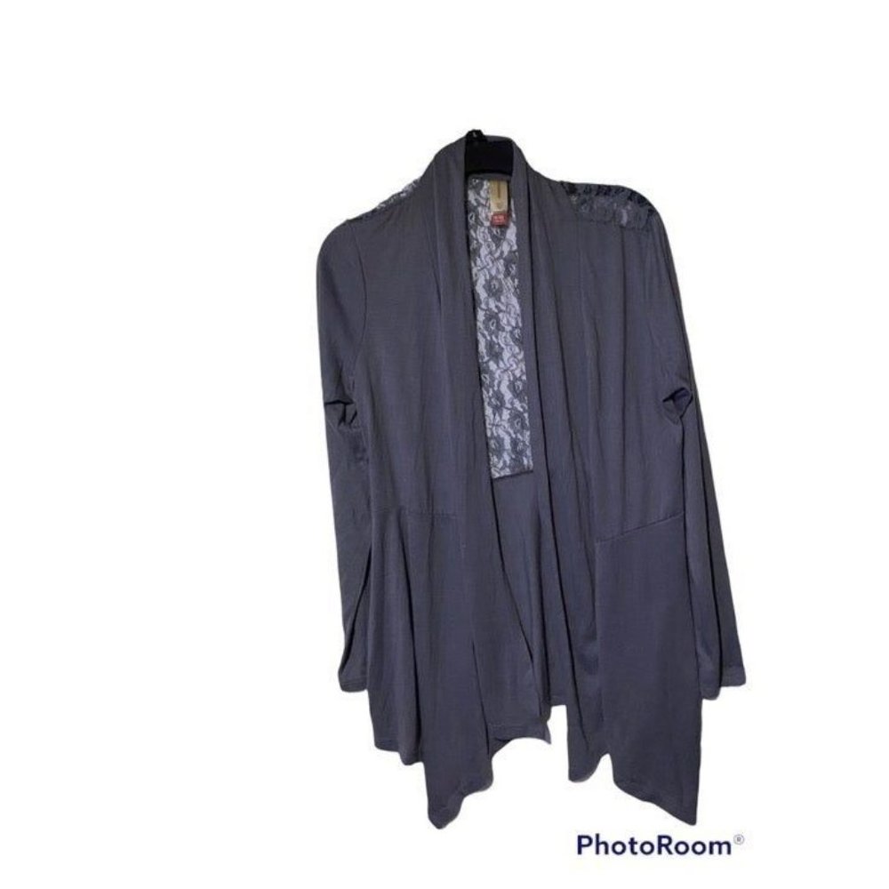 Cardigan No Boundaries waterfall open knit grey sweater size XL lace back - Picture 3 of 8